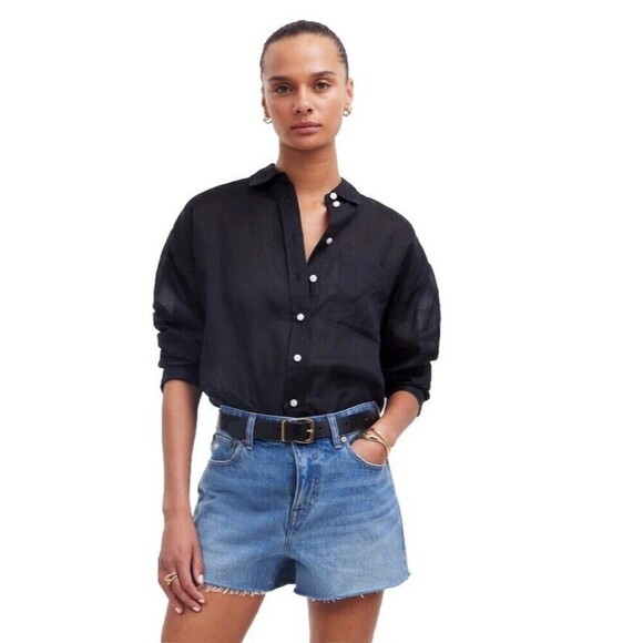 MADEWELL Relaxed Mid-Length Denim Jean Shorts Size 24 NWT Raw Hem Casual - Picture 2 of 13